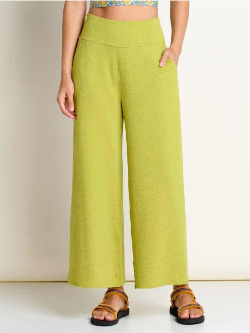NEW! TOAD&CO CHAKA WIDE LEG CROP PANTS in CHARTREUSE SMALL CASUAL ORGANIC COTTON